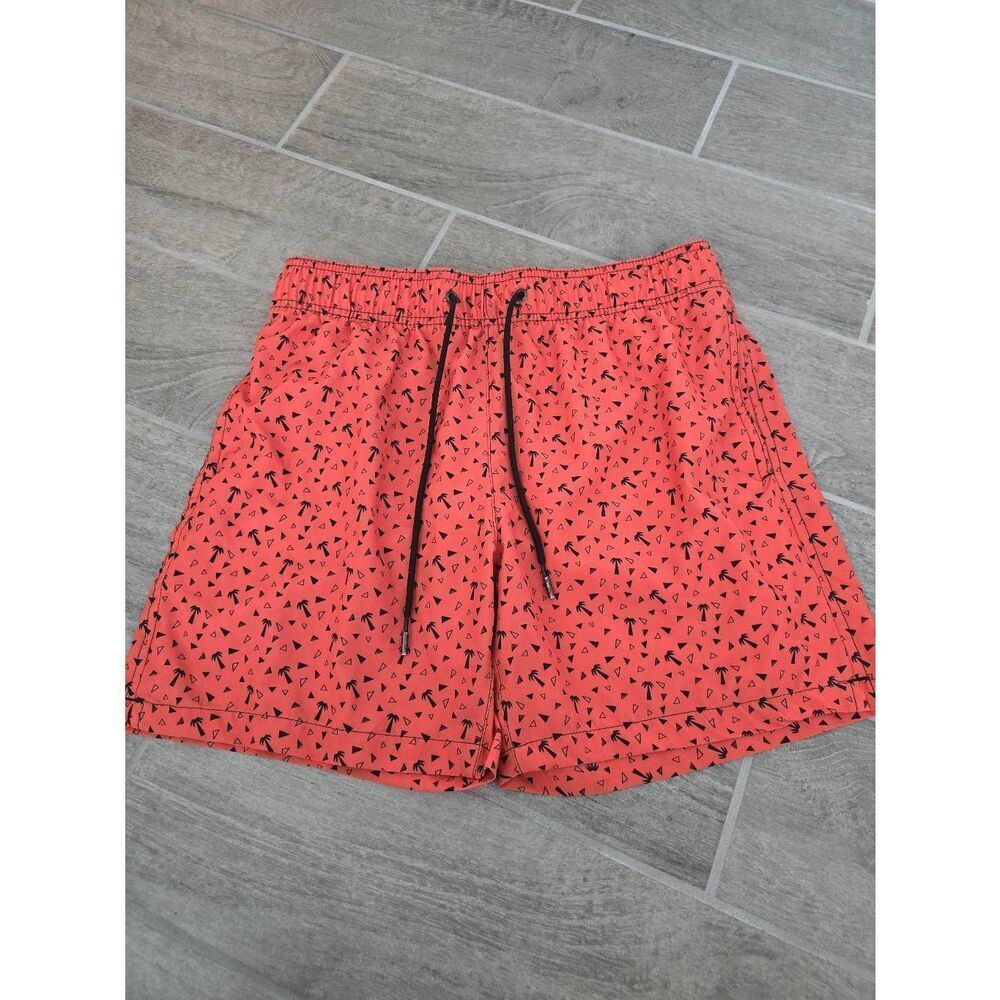 Men's Mr. Swim Bathing Suit Swim Trunks Burnt Orange Abstract Palm Trees Size La